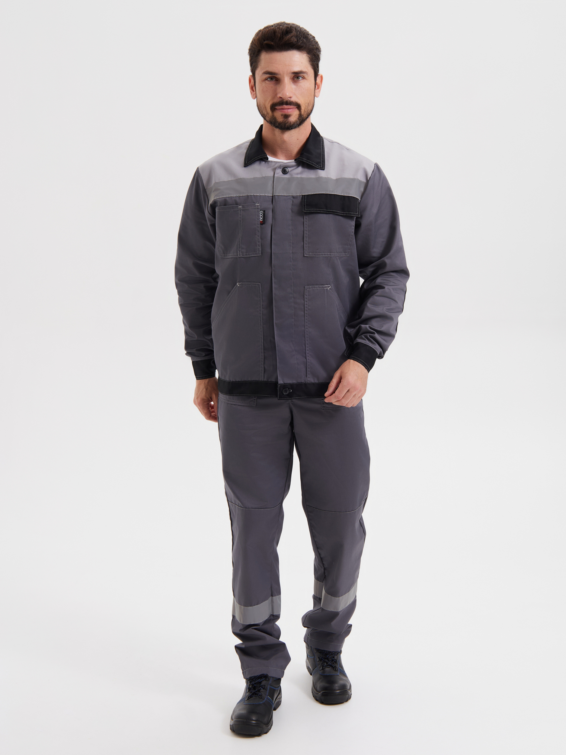 Костюм «Корпус» (куртка+п/к) тк. смесовая 65/35, пл. 240 г/м2, цв. т.серый/черный/св.серый