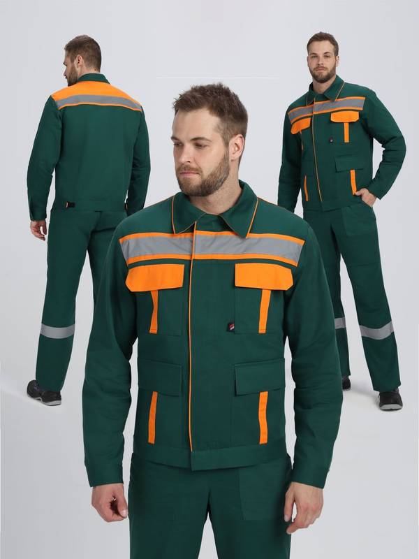 Костюм Итрорис-1 СОП (тк.Саржа,250) брюки, т.зеленый/оранжевый