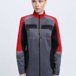 Костюм женский Вектрон-1 (тк.Смесовая,240) брюки, серый/красный/черный